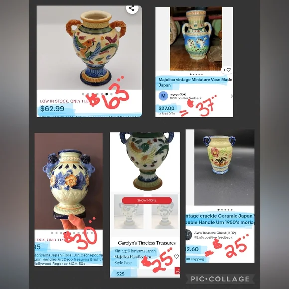 Antique Japanese Moriyama Hand Painted Vase - Double Handles - Picture 9 of 10